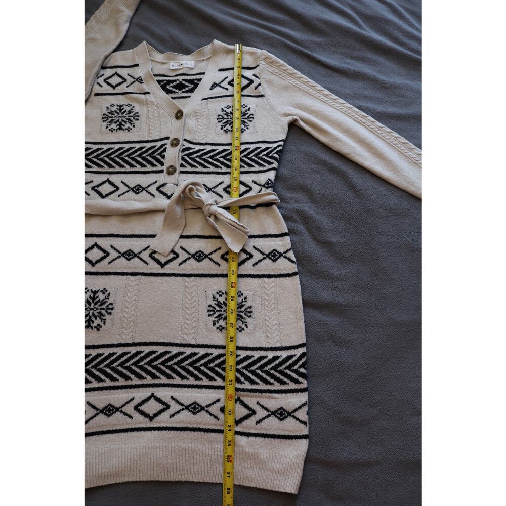 LUCKY BRAND Sweater Dress Large Cream Black White Geometric Diamond Cable Knit - Picture 6 of 13